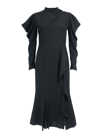 Black Scarf Frill Long Dress 1