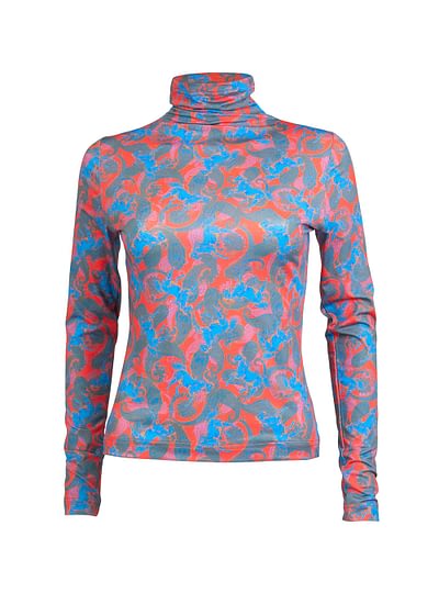 Red Horse Pattern Turtleneck Jersey Top 1