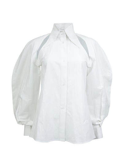 Round Sleeve Shirt in White 1